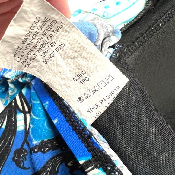 Robby Len One-Piece Swimsuit Blue Black Paisley Print Ruched Soft Cup Women's 10 - Picture 9 of 12